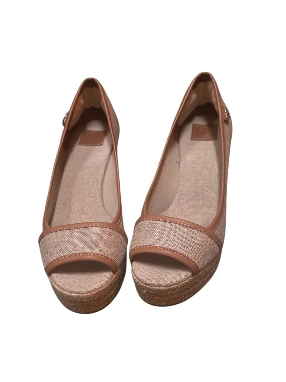 Tory Burch Tan Royal Majorca Wedge Peep Toe Espadrille Size 8 In EUC.